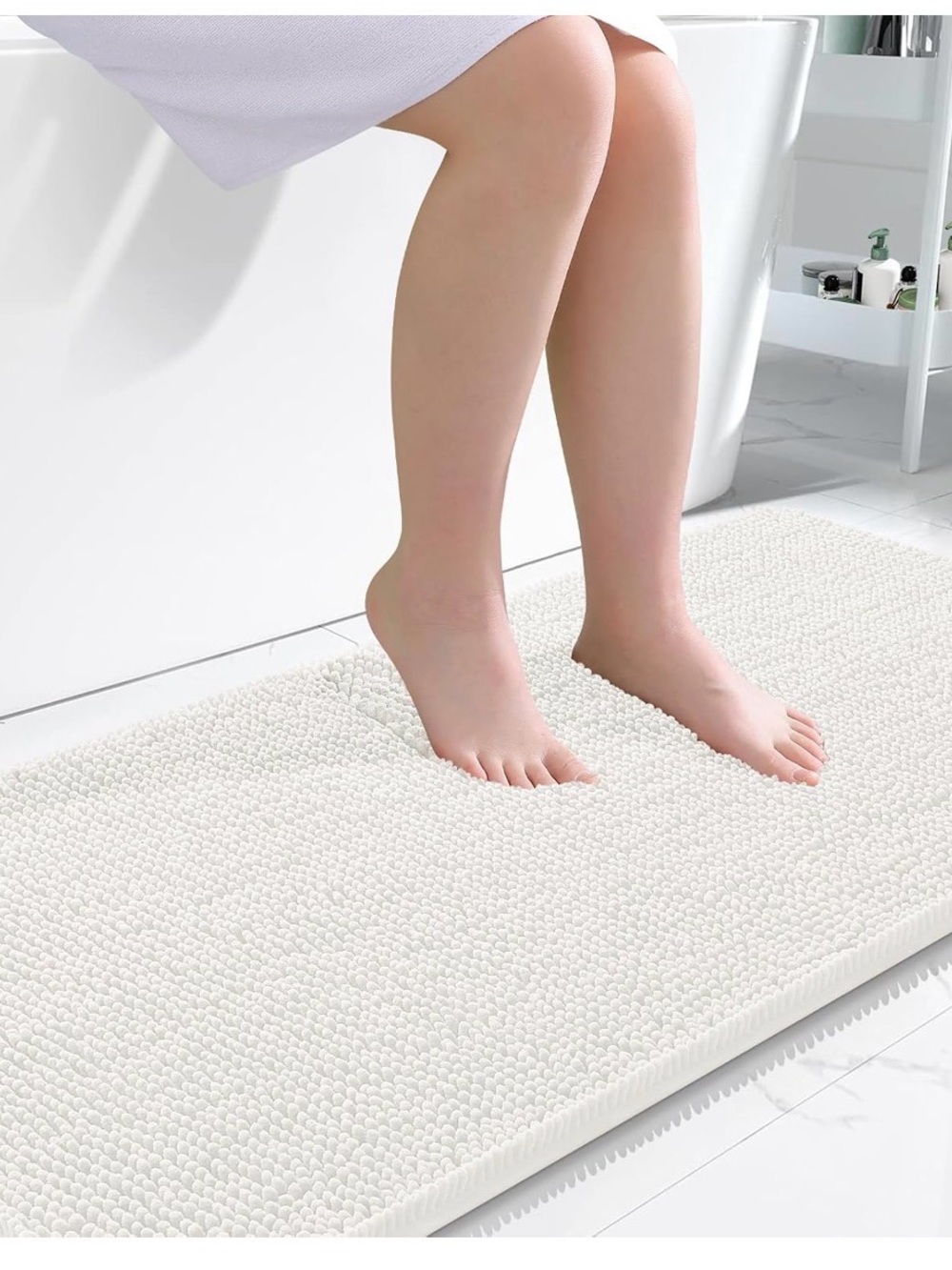 NWT 47x24 Soft Chenille Bath Mat Ivory Absorbent Chenille Extra Soft Washable
